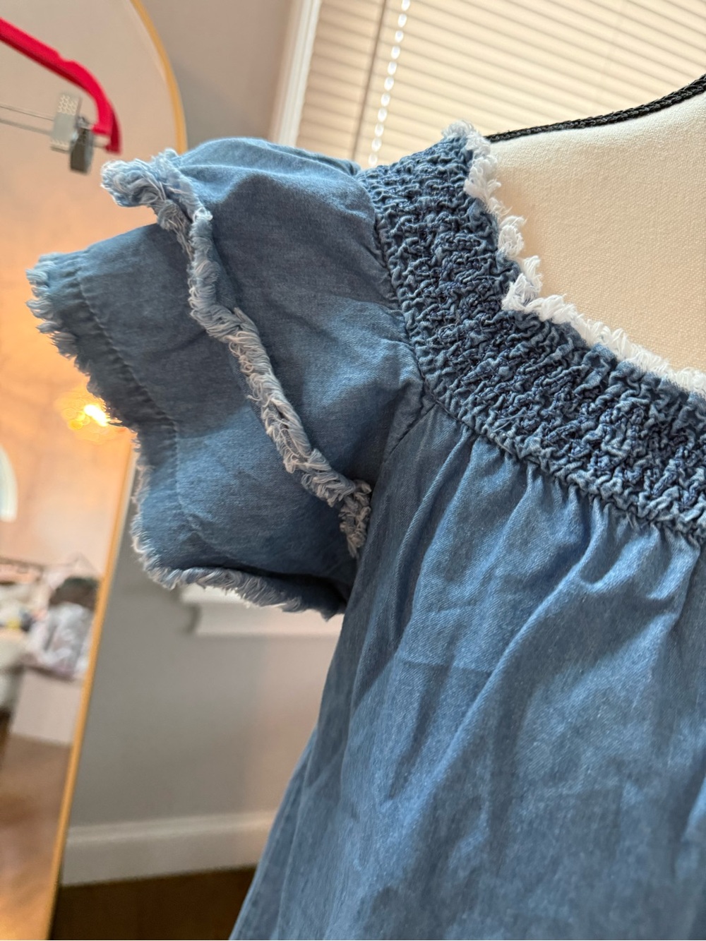 Derek Heart Blue Denim-Look Smocked Neck Mini Dress - Picture 3 of 12